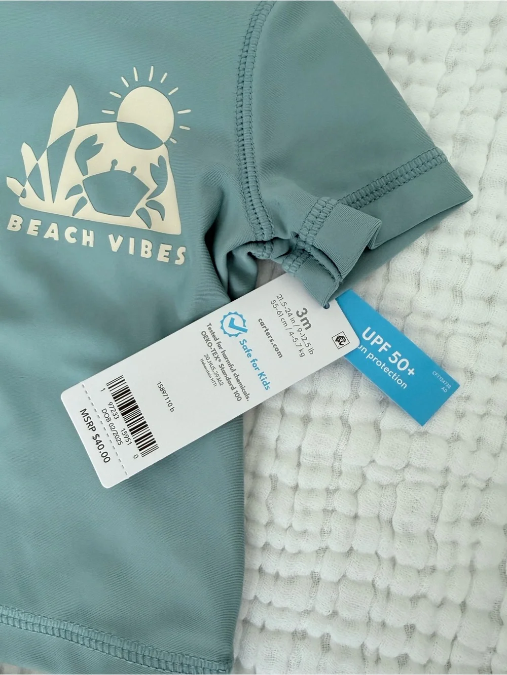 Carter's Dusty Blue Kids' Rashguard Set with Floral Hat & Shorts